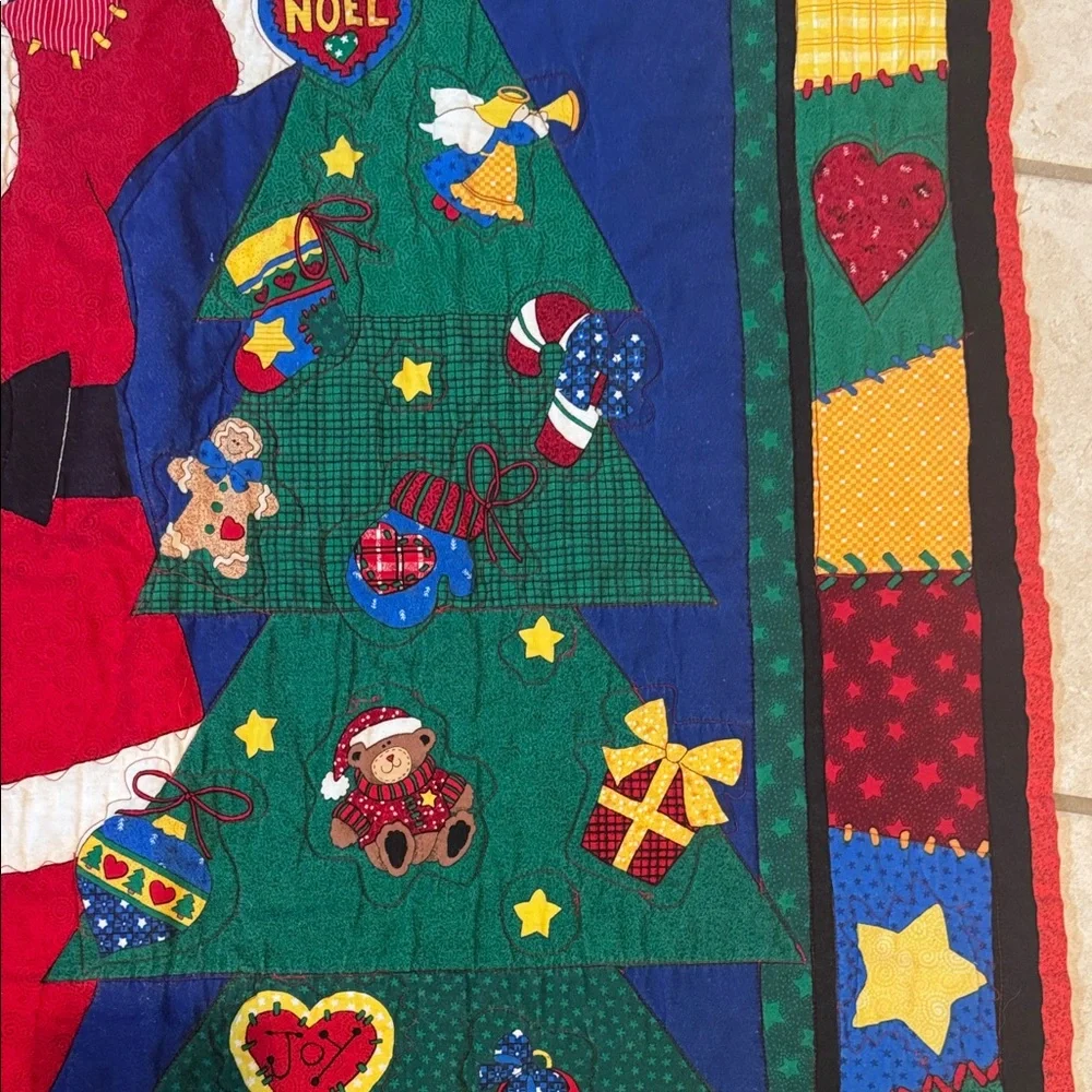 Quilt Throw Colorful Santa and Christmas Tree Holiday Throw